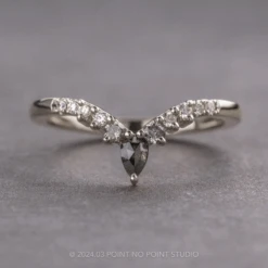 Salt And Pepper Pear And Extra Diamond Cassiopeia Wedding Band, 14k White Gold
